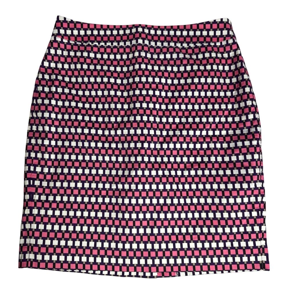 Ann Taylor Petite Pink White Square Straight Pencil Career Skirt Preppy 8P Chic